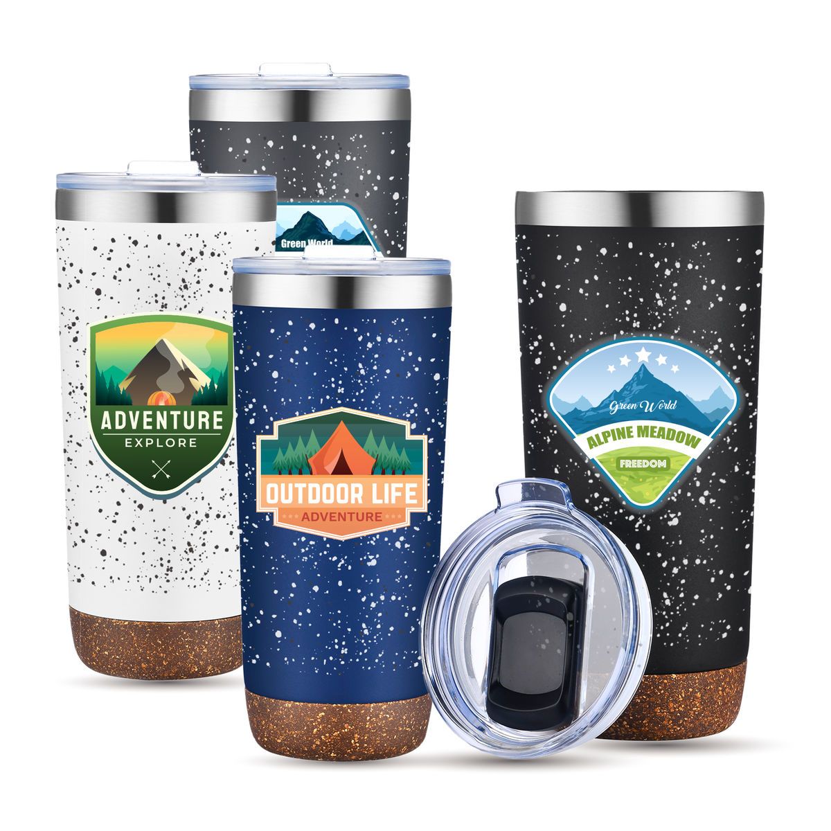 22 oz. Speckled Design Double Wall Steel Cork Bottom Tumbler