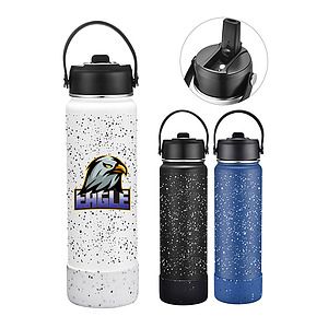 27 OZ. Speckled Design Vacuum Water Bottle w/Spout & Silicone Bottom