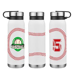 20 oz. Baseball Design Stainless Steel Vacuum Water Bottle w/ Twist Lid