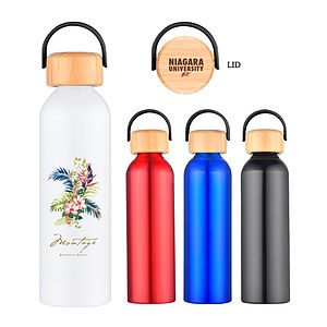 24 oz. Recycled Aluminum Water Bottle with Bamboo Lid & Carry Handle