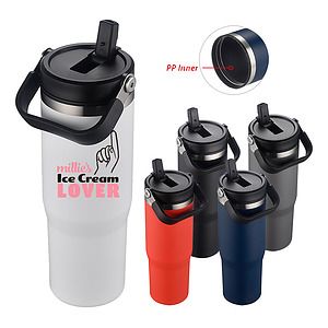 30 oz. Double Wall Travel Mug with Straw Lid & Carry Handle
