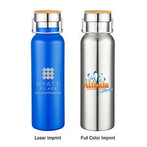 20 oz. Double Wall Stainless Steel Vacuum Water Bottle w/Bamboo Lid