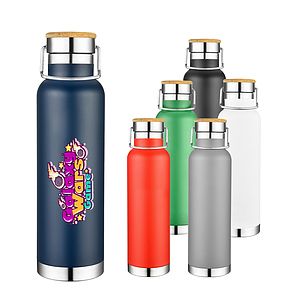 22 oz. Double Wall Stainless Steel Vacuum Water Bottle/Mug w/Bamboo Lid