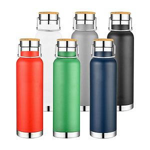 22 oz. Double Wall Stainless Steel Vacuum Water Bottle/Mug w/Bamboo Lid