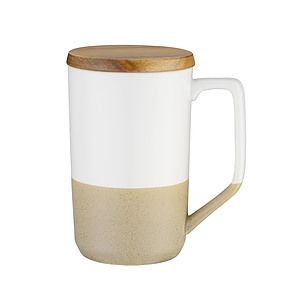 Gift box-15 oz. Two-Tone Matte Glazed Ceramic Mug w/Wooden Lid