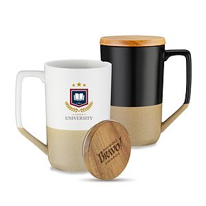 Gift box-15 oz. Two-Tone Matte Glazed Ceramic Mug w/Wooden Lid