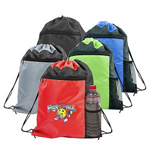 Color Block Drawstring Backpack w/Side Mesh Pocket