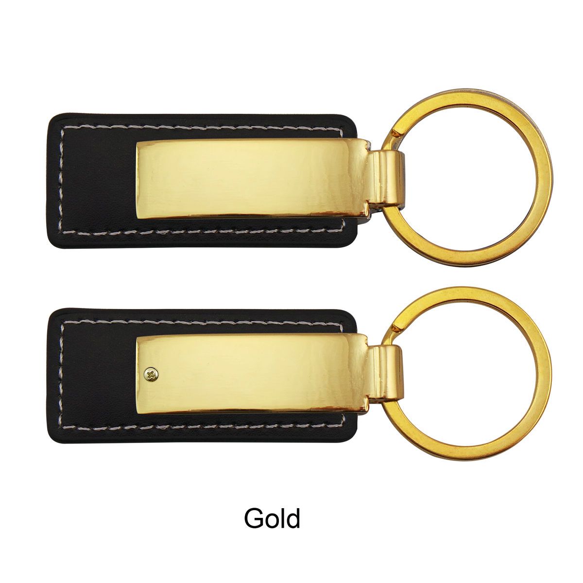 Chrome-Colored Rectangular Metal Key Tag /w Leatherette (Key Chain, Keychain)