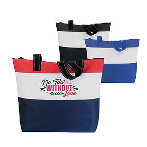 600D Carrying Handles Zippered Stripes Tote Bag