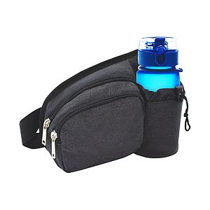 300D polyester 2-Zipper Heather Sport Fanny Pack w/ Bottle Holder