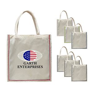 6 oz. 100% COTTON CANVAS FANCY COLOR STRIPE SHOPPER TOTE BAG