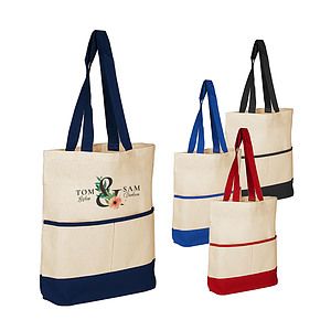 100% Cotton Canvas Tote bag w/Color Accent Pocket_R105BT