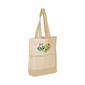100% Cotton Canvas Tote bag w/Color Accent Pocket_R105NBT