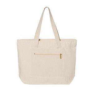 12 oz. Natural Heavy Cotton Canvas Two Tone Zippered Tote Bag_R110NBT