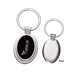 OVAL METAL KEY CHAIN W/ DARK REFLECTIVE CENTER
