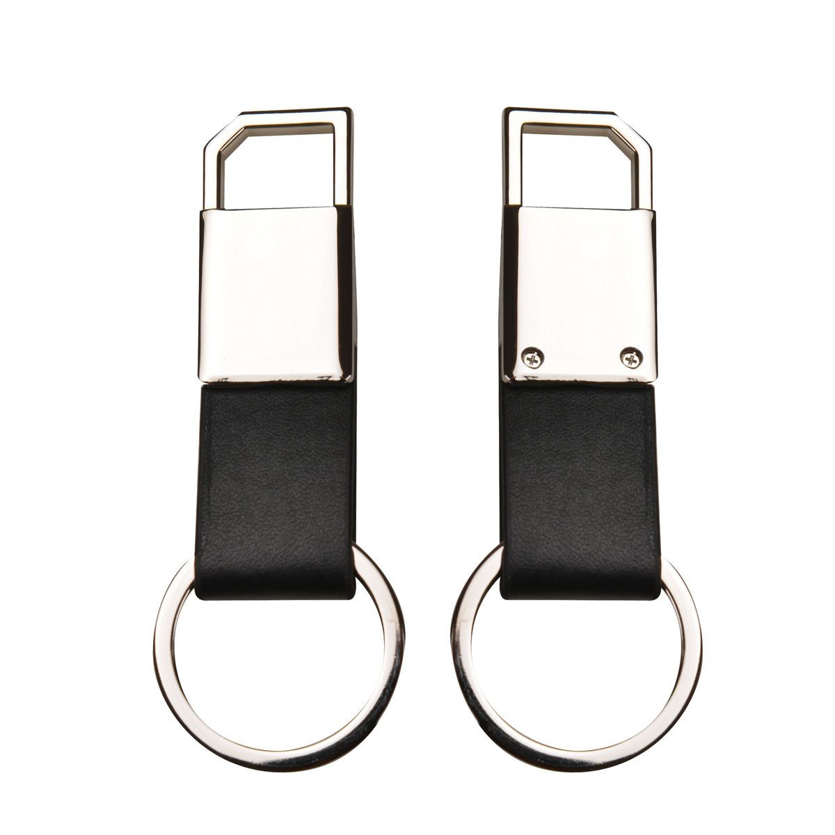 Black Leatherette Metal Clip-On Key Chain