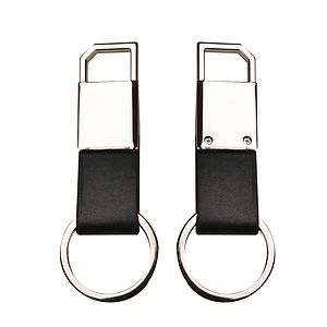 Black Leatherette Metal Clip-On Key Chain