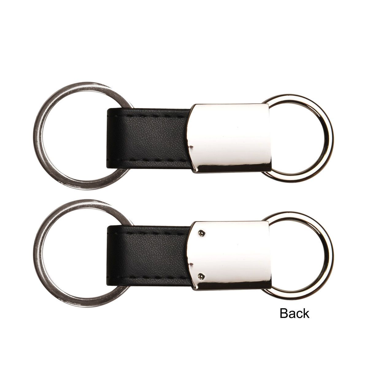 Black Leatherette Metal Round Clip-On Key Chain