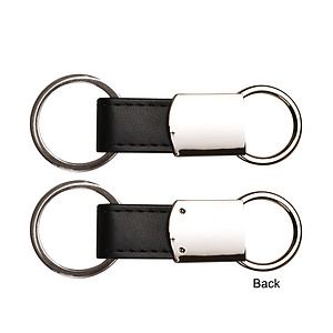Black Leatherette Metal Round Clip-On Key Chain