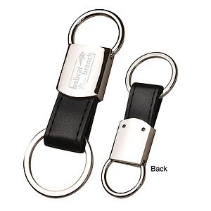 Black Leatherette Metal Round Clip-On Key Chain