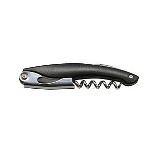 Metal Wine Opener with Corkscrew, Knife, & Black Handle
