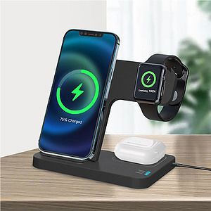 15W 3-In-1 Foldable Fast Wireless Charging Stand For Cell Phone, Apple Watch, Air Pods