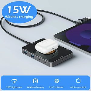8-IN-1 USB C 15W Wireless Fast Charging Docking Station