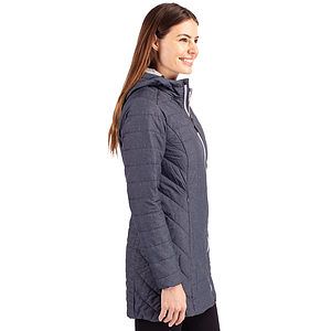 Cutter & Buck Rainier Recycled Insulated Puffer Womens Full Zip Hooded Long Coat