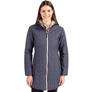 Cutter & Buck Rainier Recycled Insulated Puffer Womens Full Zip Hooded Long Coat