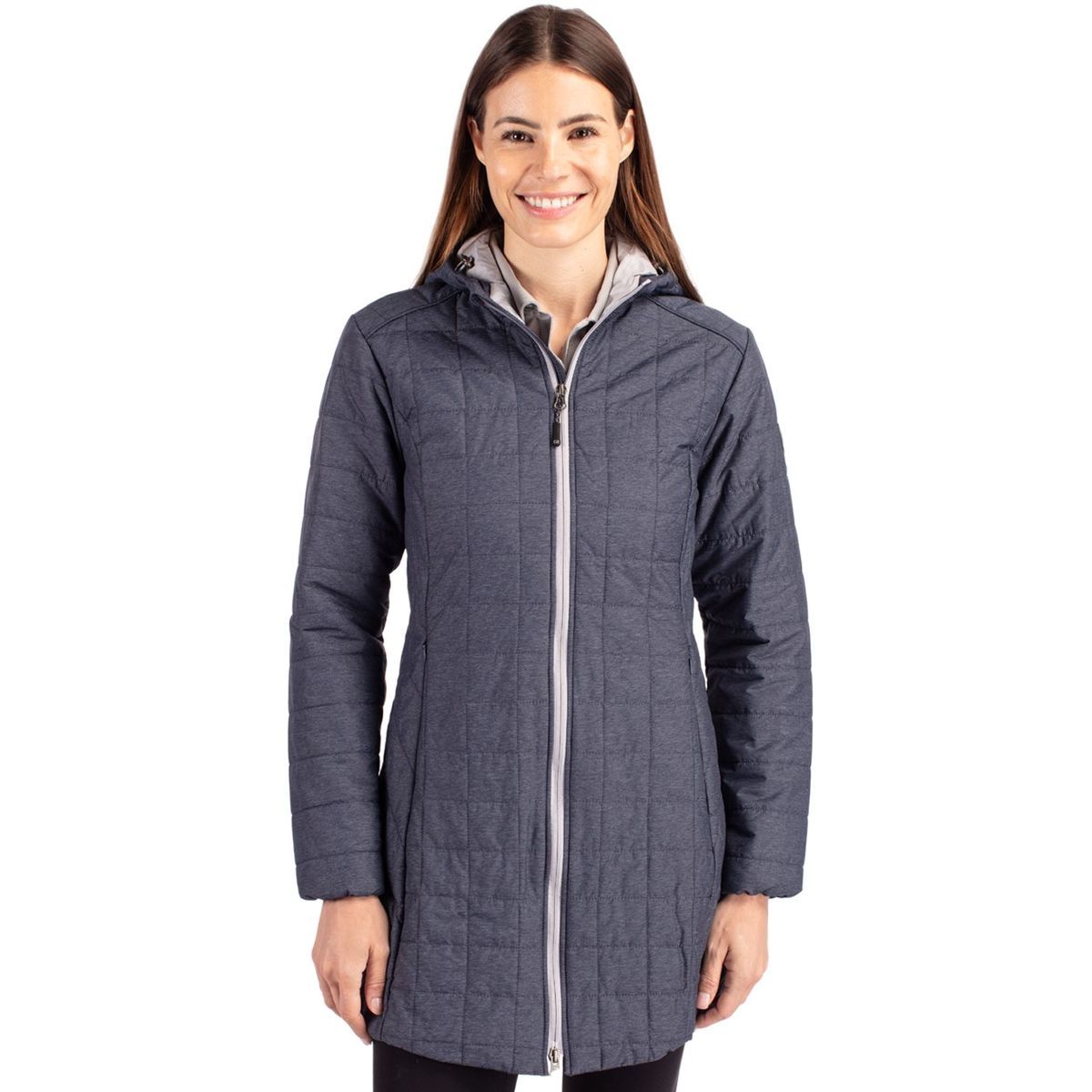 Cutter & Buck Rainier Recycled Insulated Puffer Womens Full Zip Hooded Long Coat