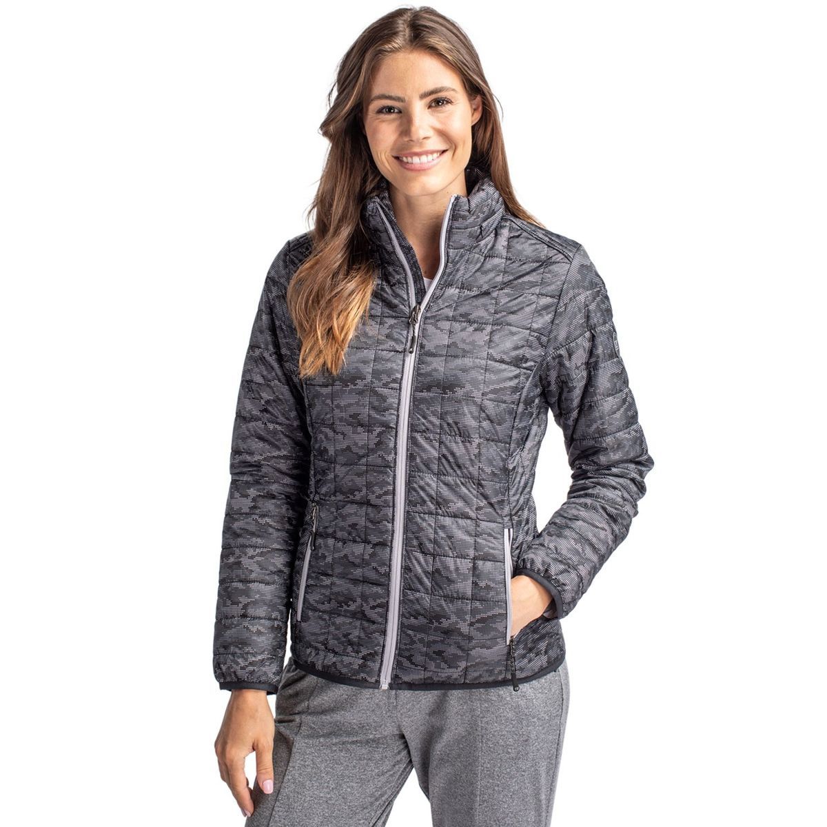 Cutter & Buck Rainier Recycled Insulated Printed Puffer Womens Full Zip Jacket