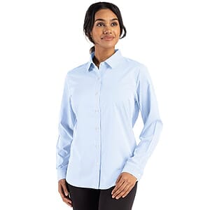 Cutter & Buck Skyline Recycled Gingham Womens Long Sleeve Spread Collar Dress Shirt