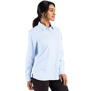 Cutter & Buck Skyline Recycled Gingham Womens Long Sleeve Spread Collar Dress Shirt