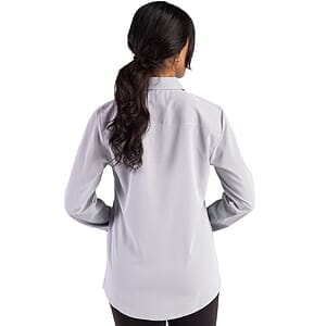 Cutter & Buck Skyline Recycled Pinstripe Womens Long Sleeve Spread Collar Dress Shirt