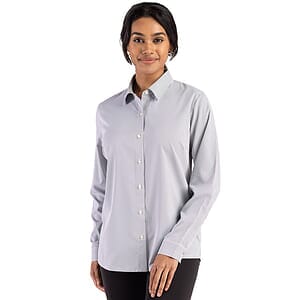 Cutter & Buck Skyline Recycled Pinstripe Womens Long Sleeve Spread Collar Dress Shirt