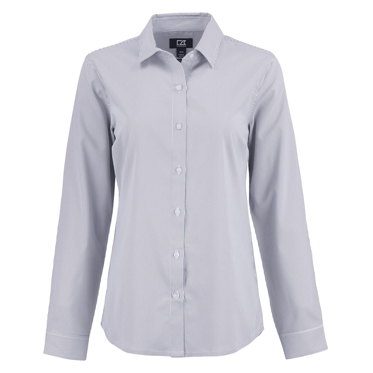 Cutter & Buck Skyline Recycled Pinstripe Womens Long Sleeve Spread Collar Dress Shirt