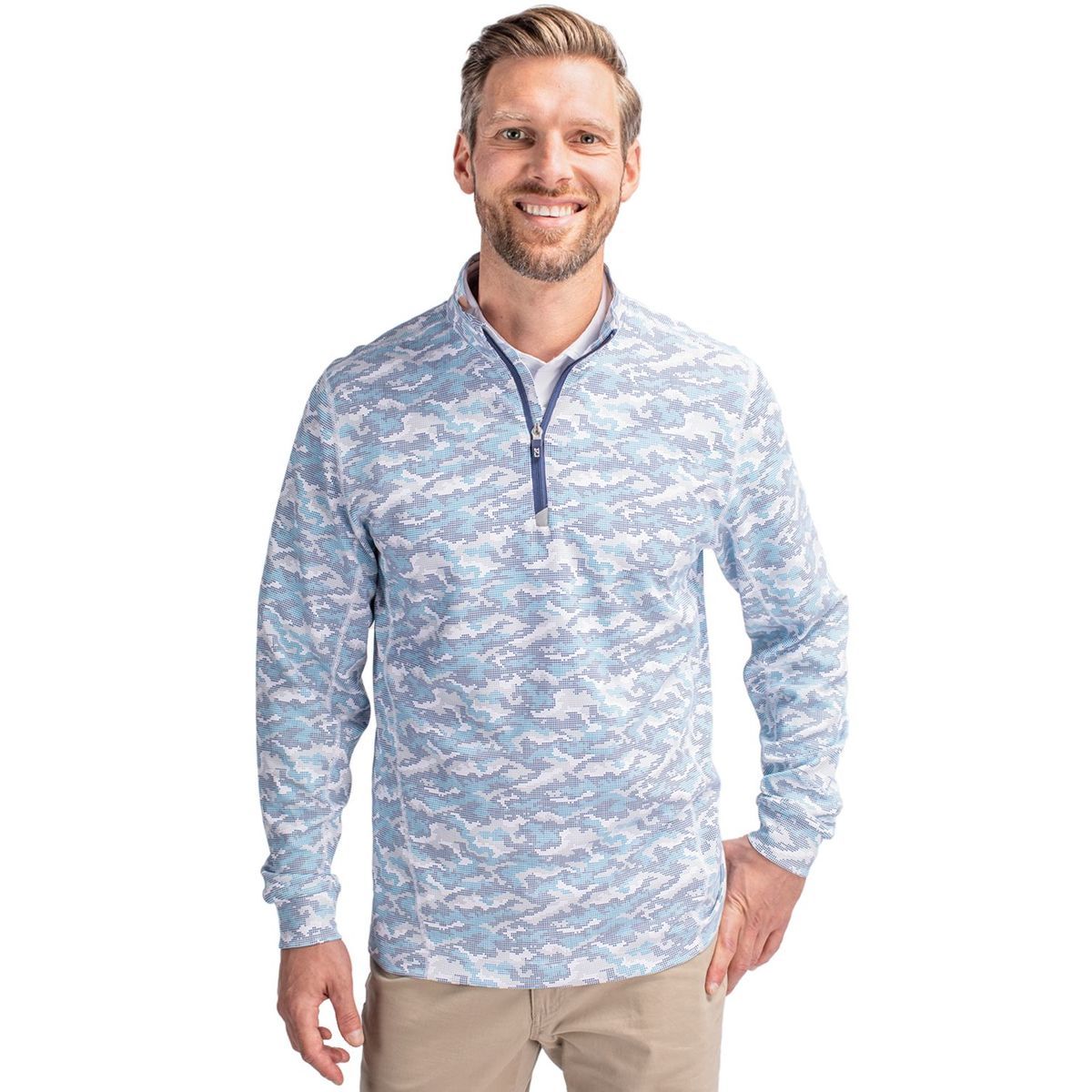 Cutter & Buck Traverse Recycled Smooth Stretch Mens Camo Quarter Zip Pullover