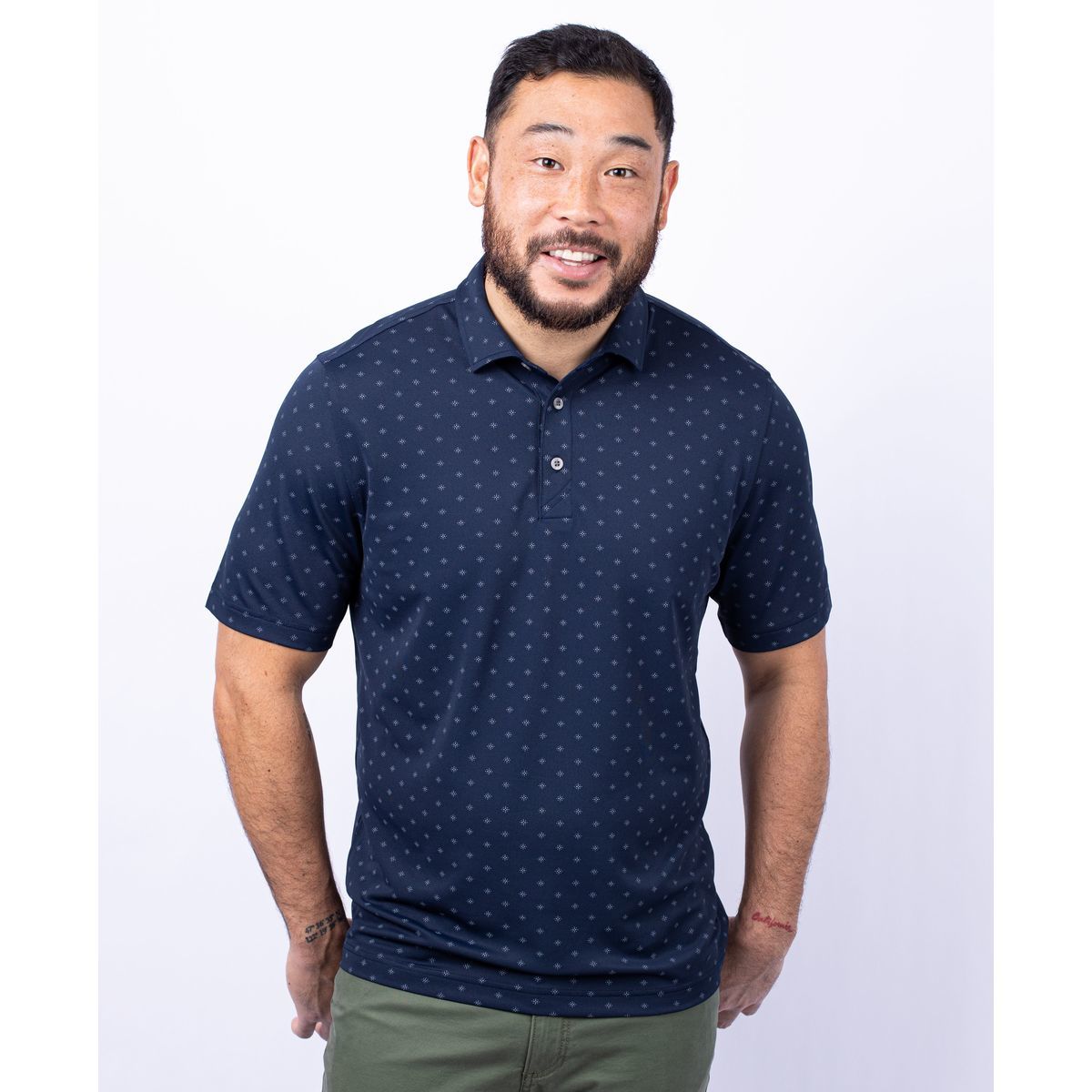 Cutter & Buck Virtue Recycled Tile Print Featherlight Pique Mens  Polo