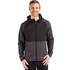 Cutter & Buck Peshastin Recycled Grid Fleece Mens Hybrid Hooded Full Zip Jacket
