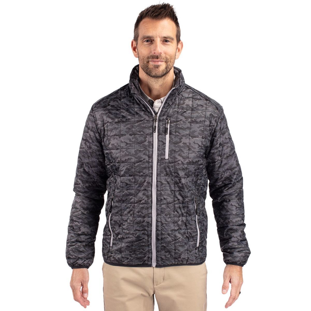 Cutter & Buck Rainier Recycled Insulated Printed Puffer Mens Full Zip Jacket