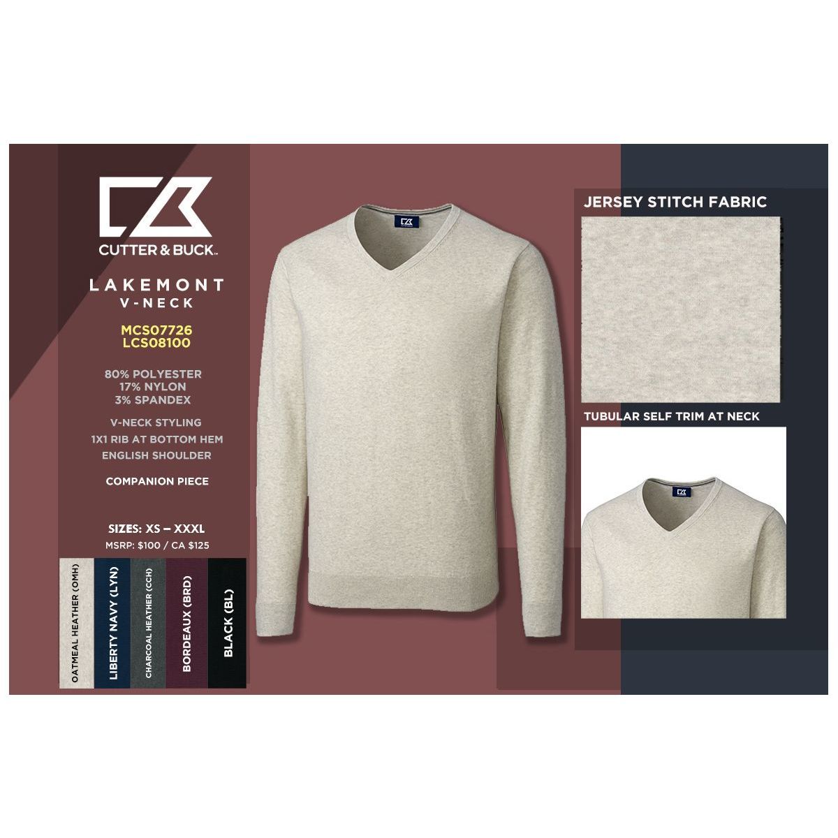 Cutter  Buck Lakemont Tri-Blend Mens Big and Tall V-Neck Pullover Sweater Big  Tall