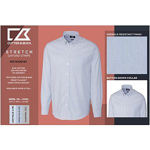 Cutter & Buck Stretch Oxford Stripe Mens Big and Tall Long Sleeve Dress Shirt Big & Tall