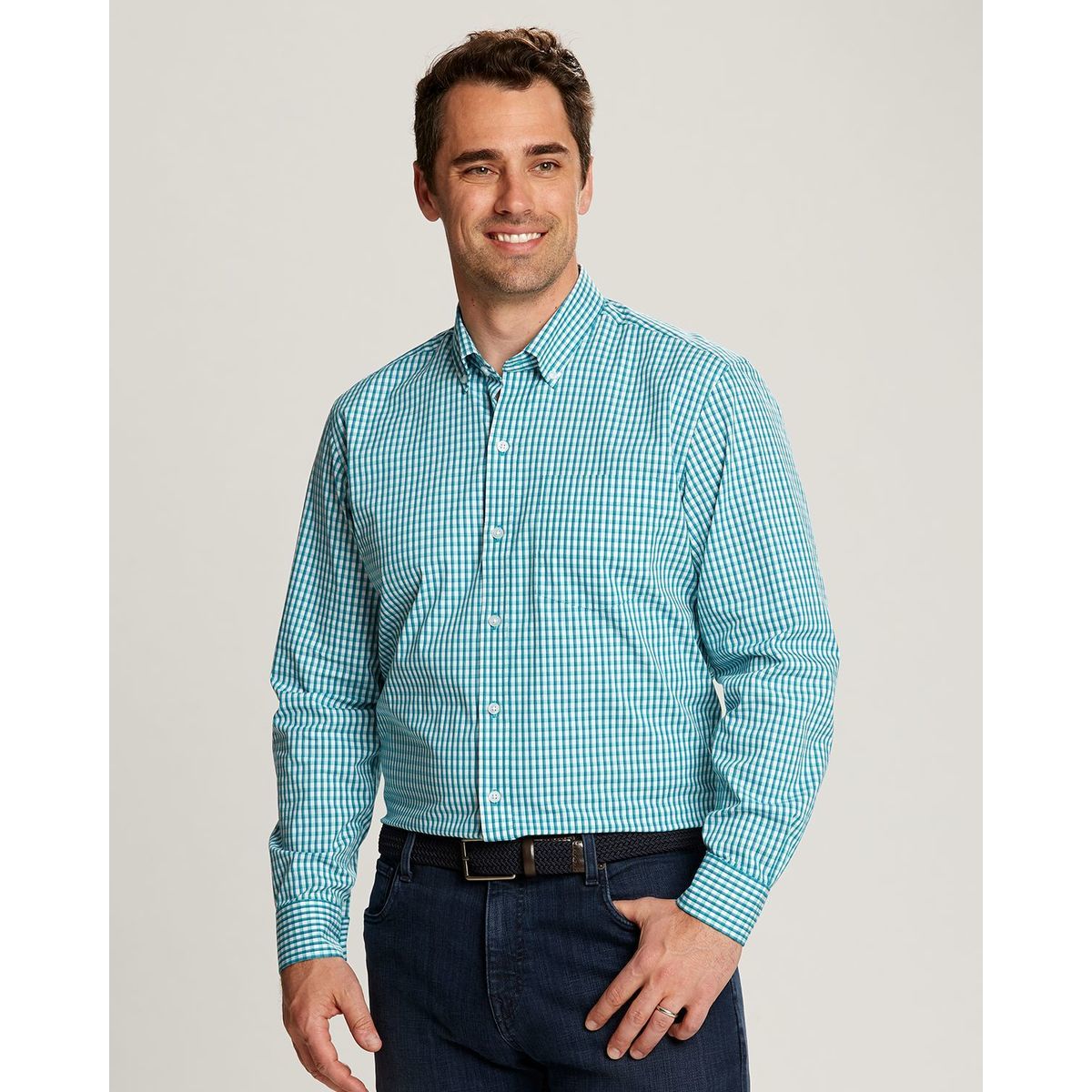 Promotional Cutter buck easy care stretch gingham mens long sleeve dress shirt Personalized With