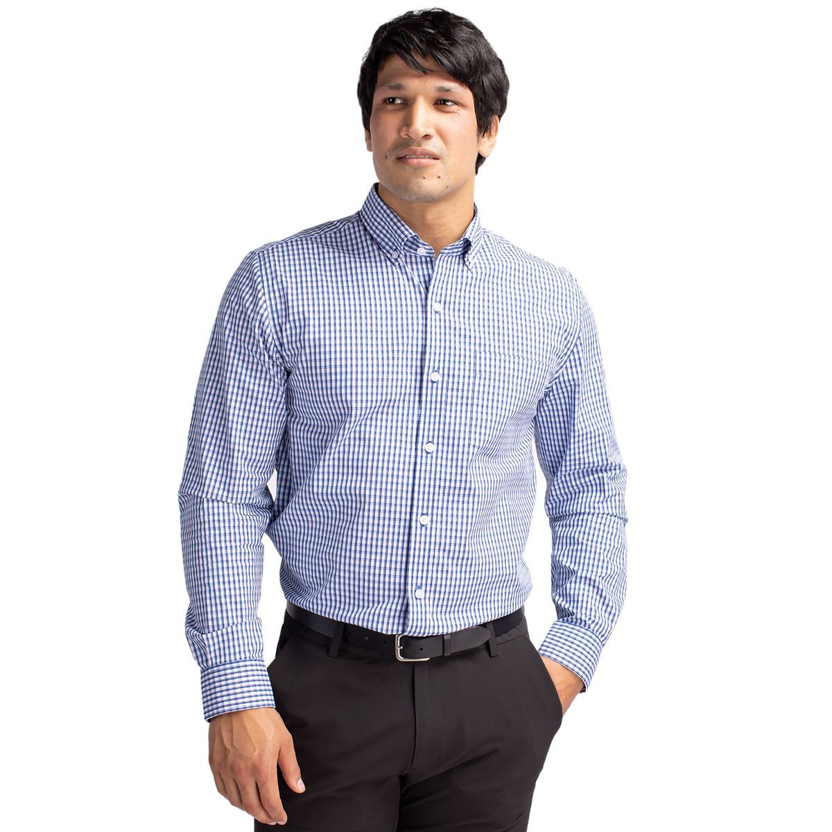 Cutter & Buck Easy Care Stretch Gingham Mens Long Sleeve Dress Shirt
