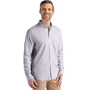 Cutter & Buck Skyline Recycled Pinstripe Mens Big & Tall Long Sleeve Button Down  Dress Shirt Big & Tall