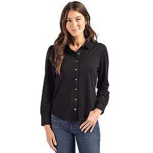 Cutter & Buck Advantage Recycled Cotton-Blend Pique Womens Long Sleeve Button Down Shirt