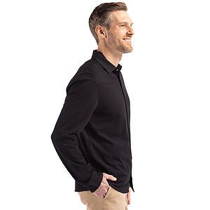 Cutter & Buck Advantage Recycled Cotton-Blend Pique Mens Long Sleeve Button Down Shirt