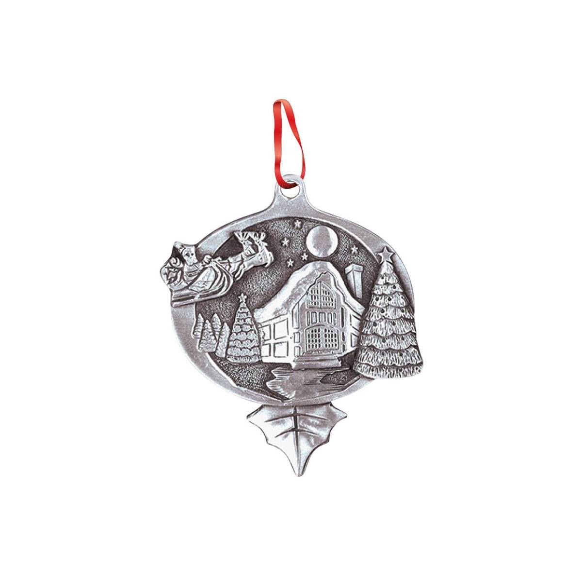 Stock Ornament (2 x 2 in Santa Over House Scene)