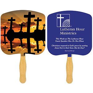 Religious Hand Fan/ Crosses at Sunset