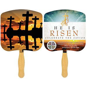 Religious Hand Fan/ Crosses at Sunset with Four Color Process Imprint